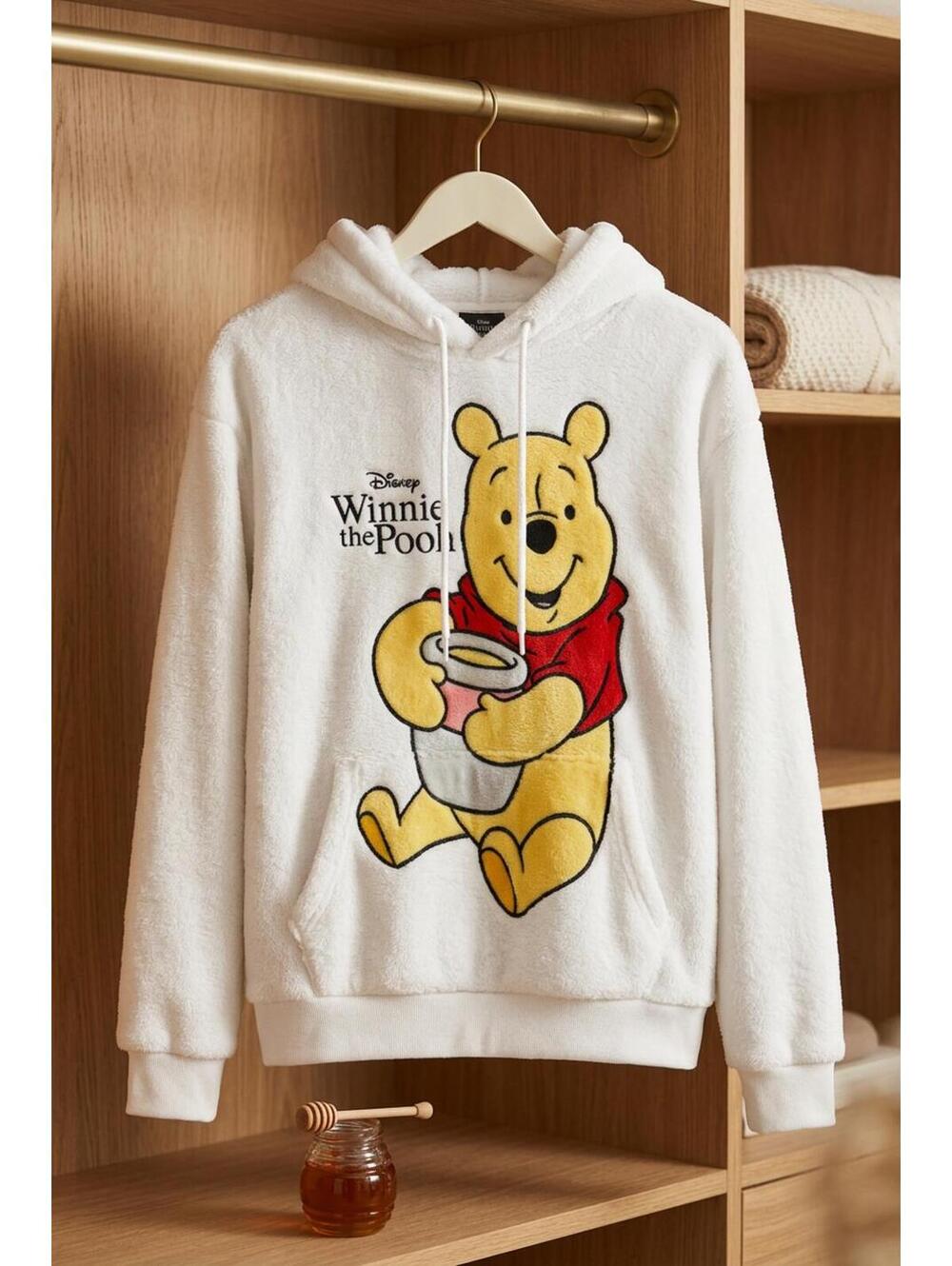 Disney Winnie the Pooh Plush Hoodie White Fleece Size S